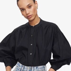 Anine Bing Eden Cotton Puff Sleeve Top Black
